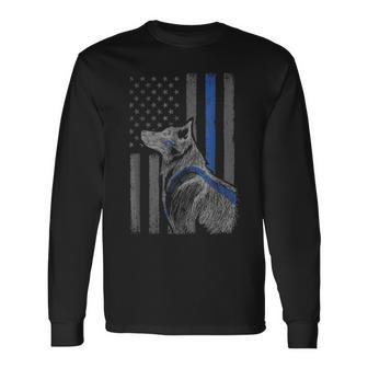 Thin Blue Line Flag K-9 Unit German Shepherd Sketch Long Sleeve T-Shirt - Monsterry AU