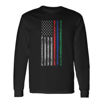 Thin Red Blue Green Line Flag Police Firefighters Military Long Sleeve T-Shirt - Monsterry AU