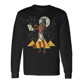 Thoth Egyptian God Ancient Egyptian Pyramids Ankh Symbol Long Sleeve T-Shirt - Monsterry UK