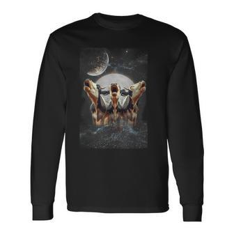 Three Cows Howling At The Moon Parody Cow Long Sleeve T-Shirt - Monsterry