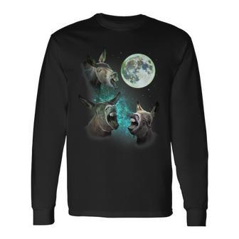 Three Donkeys Howl At Moon 3 Wolfs Wolves Parody Long Sleeve T-Shirt - Monsterry AU
