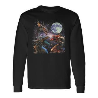 Three Dragon Starry Night Dragon Animal Howling At The Moon Long Sleeve T-Shirt - Thegiftio UK