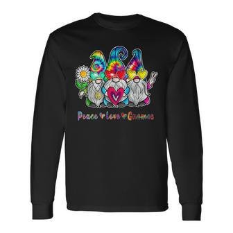Three Hippie Gnomes Tie Dye Retro Vintage Peace Love Gnome Long Sleeve T-Shirt - Monsterry UK