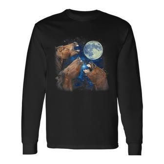 Three Horses Howling At The Moon Starry Night Love Horse Long Sleeve T-Shirt - Seseable