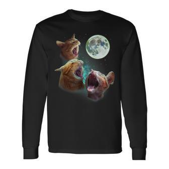 Three Orange Tabby Cats Howl At Moon 3 Wolfs Parody Long Sleeve T-Shirt - Monsterry CA