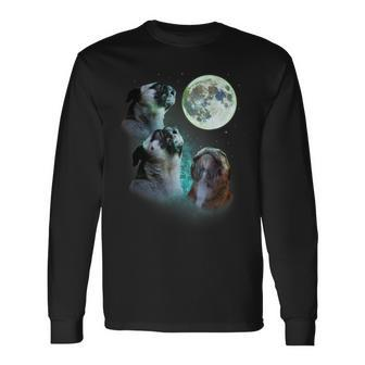 Three Pugs Howl At Moon 3 Wolfs Wolves Parody Long Sleeve T-Shirt - Monsterry AU