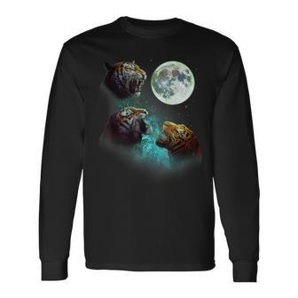 Three Tigers Howl At Moon 3 Wolfs Wolves Parody Long Sleeve T-Shirt - Monsterry