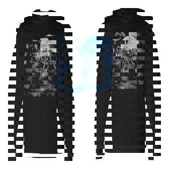 Three Wolves Howling And Moon Wolf Long Sleeve T-Shirt | Mazezy