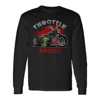 Throttle Addict Awesome Cool Bobber Motorcycle Long Sleeve T-Shirt - Monsterry UK