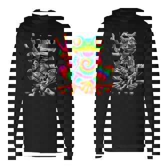 Tie-Dye Cool Frog Peace Sign Hippie Long Sleeve T-Shirt | Mazezy