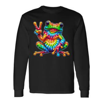 Tie-Dye Frog Peace Sign Hippie Long Sleeve T-Shirt - Seseable