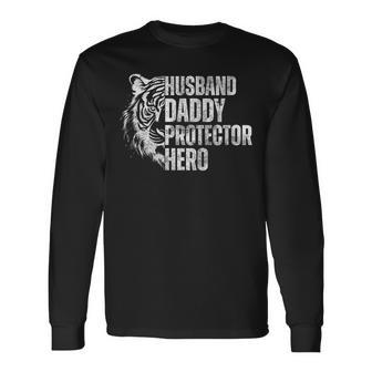 Tiger Dad Husband Daddy Protector Hero Fathers Day Long Sleeve T-Shirt - Thegiftio UK
