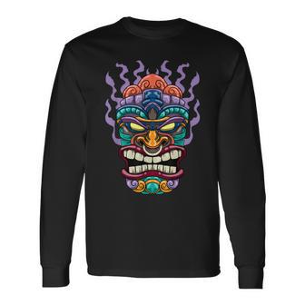 Tiki Mask Hawaiian Luau Talisman Tiki Totem Hawaii Long Sleeve T-Shirt - Monsterry UK