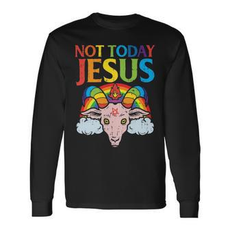 Today Not Jesus Satan Goat Satanic Rainbow Satanism Long Sleeve T-Shirt | Mazezy