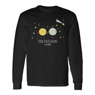 Together Again Retro Sun And Moon Holding Hands Eclipse 2024 Long Sleeve T-Shirt - Seseable
