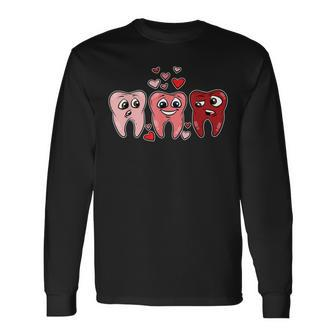 Tooth Heart Valentines Day Cute Dentist Dental Hygienist Long Sleeve T-Shirt | Mazezy