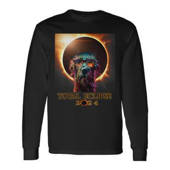 Total Eclipse April 8 2024 Irish Wolfhound Dog With Glasses Long Sleeve T-Shirt | Mazezy UK