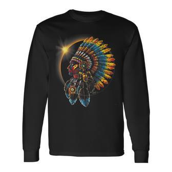 Total Eclipse Native American Indian Traditional Head Dress Long Sleeve T-Shirt | Mazezy AU