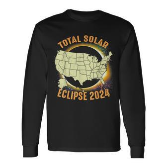 Total Solar Eclipse 2024 American Us Map Colorful Long Sleeve T-Shirt - Monsterry CA