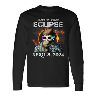 Total Solar Eclipse 2024 Bigfoot With Solar Eclipse Glasses Long Sleeve T-Shirt - Monsterry
