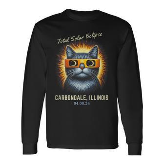 Total Solar Eclipse 2024 Carbondal Illinois Totality Cat Long Sleeve T-Shirt - Thegiftio