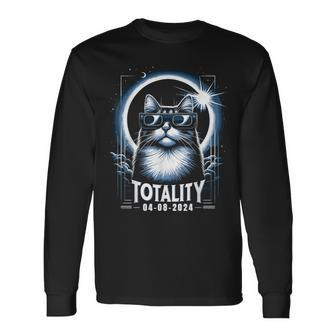 Total Solar Eclipse 2024 Cat Wearing Glasses Totality Cat Long Sleeve T-Shirt - Monsterry CA