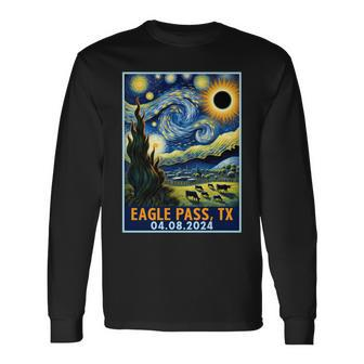 Total Solar Eclipse 2024 Eagle Pass Texas Starry Night Long Sleeve T-Shirt - Thegiftio UK