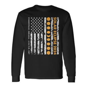 Total Solar Eclipse 2024 Evansville Indiana 204 Pm Us Flag Long Sleeve T-Shirt - Monsterry AU
