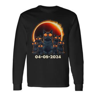 Total Solar Eclipse 2024 Group Of Cats Wearing Sunglasses Long Sleeve T-Shirt - Monsterry AU