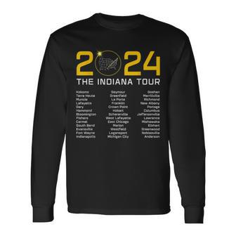 Total Solar Eclipse 2024 The Indiana Tour Totality Path Long Sleeve T-Shirt | Mazezy