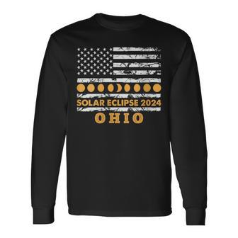 Total Solar Eclipse 2024 Ohio America Usa Flag Totality Long Sleeve T-Shirt - Thegiftio UK