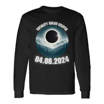 Total Solar Eclipse 2024 Path Of American Mountains View Ar Long Sleeve T-Shirt - Monsterry DE