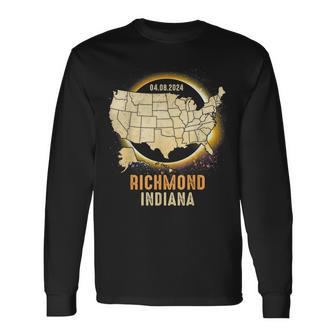Total Solar Eclipse 2024 Richmond Indiana Usa Map Colorful Long Sleeve T-Shirt - Monsterry CA