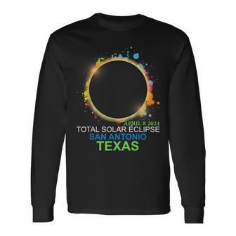 Total Solar Eclipse 2024 San Antonio Texas Colorful Totality Long Sleeve T-Shirt - Monsterry DE