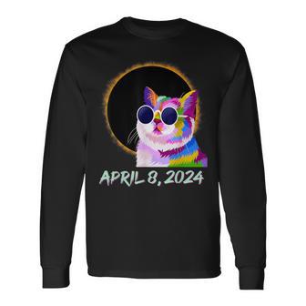 Total Solar Eclipse 2024 Spaceship April 8Th 2024 Cat Long Sleeve T-Shirt - Monsterry UK