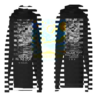 Total Solar Eclipse 2024 Starry Night Totality Van Gogh Long Sleeve T-Shirt | Mazezy