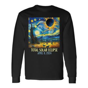 Total Solar Eclipse 2024 Starry Night Van Gogh Totality Long Sleeve T-Shirt - Monsterry