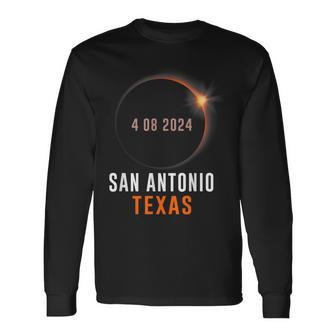Total Solar Eclipse 2024 Totality San Antonio Texas Long Sleeve T-Shirt - Monsterry