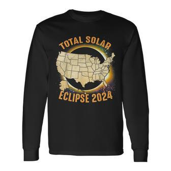 Total Solar Eclipse 2024 Totality Us Map Colorful Long Sleeve T-Shirt - Monsterry CA