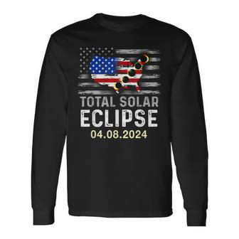 Total Solar Eclipse 2024 Eclipse Usa American Patriotic Flag Long Sleeve T-Shirt - Thegiftio