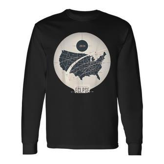 Total Solar Eclipse 2024 Usa April 8 2024 Map Minimalist Long Sleeve T-Shirt - Monsterry