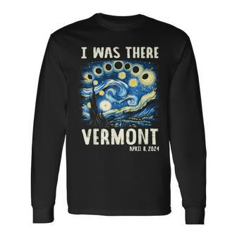 Total Solar Eclipse 2024 Vermont Starry Night Painting Long Sleeve T-Shirt | Mazezy