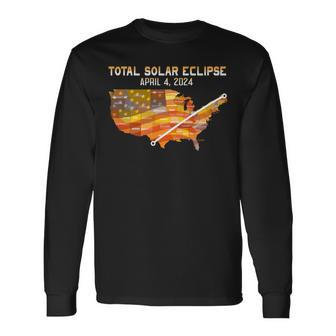 Total Solar Eclipse 4 8 2024 American Flag Path Of Totality Long Sleeve T-Shirt - Seseable