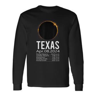 Total Solar Eclipse Apr 8 2024 Totality Texas Schedule Time Long Sleeve T-Shirt - Monsterry AU