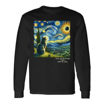 Total Solar Eclipse April 08 2024 Texas Starry Night Cat Long Sleeve T-Shirt | Mazezy