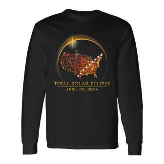 Total Solar Eclipse April 8 2024 America Map Totality Long Sleeve T-Shirt - Monsterry