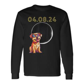 Total Solar Eclipse April 8 2024 Puppy Dog Wearing Shades Long Sleeve T-Shirt - Seseable