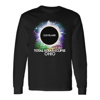 Total Solar Eclipse Cleveland Ohio 2024 Colorful Totality Long Sleeve T-Shirt - Monsterry DE