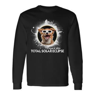 Total Solar Eclipse Dog With Solar Eclipse Glasses 2024 Long Sleeve T-Shirt - Monsterry DE