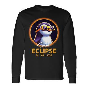 Total Solar Eclipse Penguin Wearing Glasses Eclipse 2024 Long Sleeve T-Shirt - Seseable